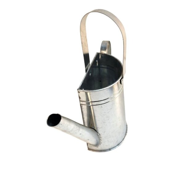 Silver Tin Watering Can With Long Spout & Movable Handle Wall Vase Country Gard - Picture 4 of 13